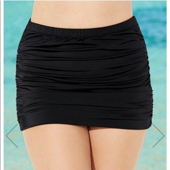 Swimsuits for All 16 Black High Waisted Side Ruched Shirred Swim Skirt - Picture 2 of 11
